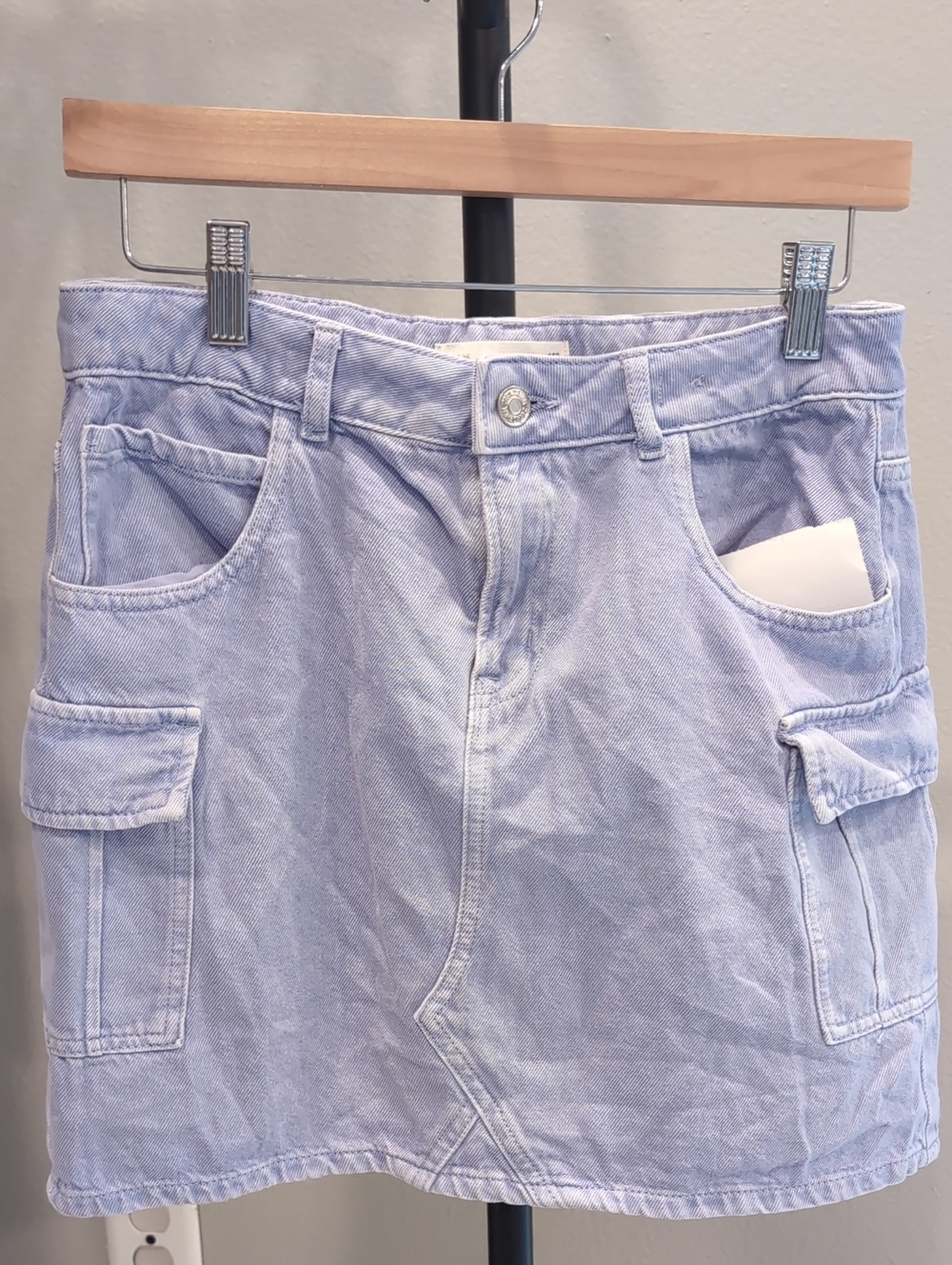 Zara Lilac Lavender Purple Girls Military Denim Skirt Size 11-12 5 Cargo Pockets